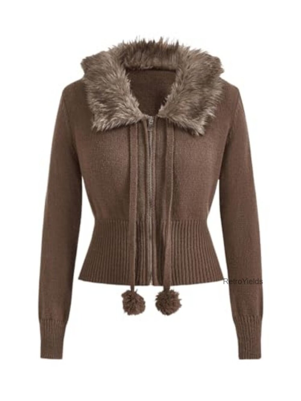 Fuzzy Zip Up Knit Cardigan Sweater Long Sleeve Crop Jacket